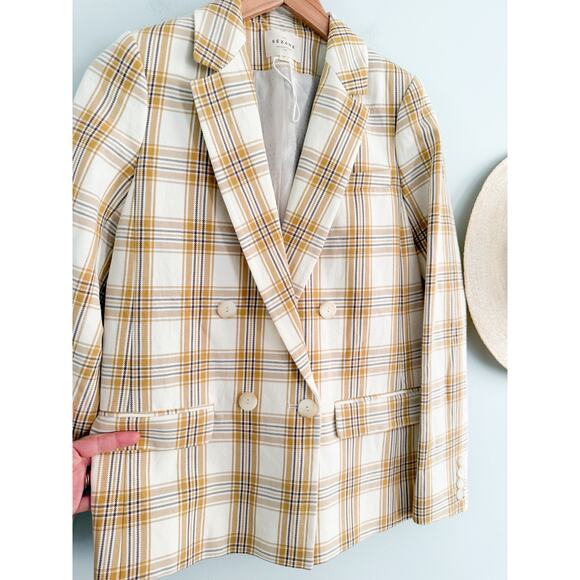 Sezane | Sézane | Veste Christie Jacket in Carreau Beige Ochre Bordeaux Sz 34/2 - Picture 4 of 12